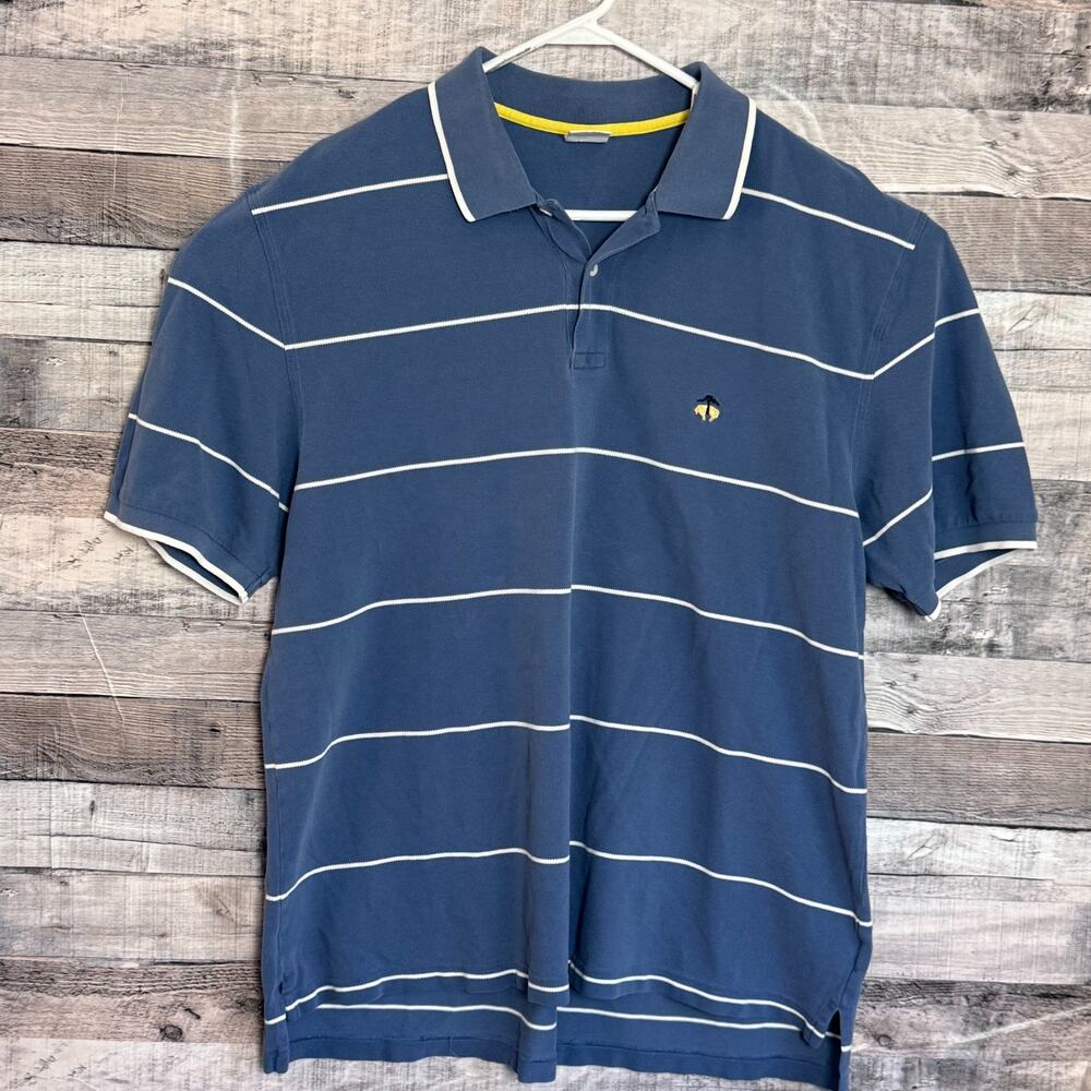 Brooks Brothers 346 Polo Shirt Mens 2XL Blue Striped Preppy Golf Casual